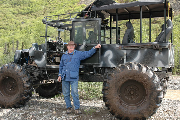 Del and a big Moose buggy with tractor tires and extreme lift for Alaska moose hunting and off-roading