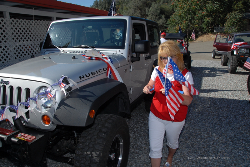 Flags decorating jeep