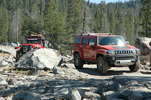 Wally Cahill in Hummer on Rubicon Trail