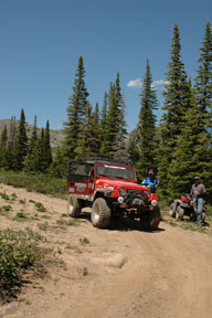 Our Jeep in the spruce forest area of Merritt Mountain